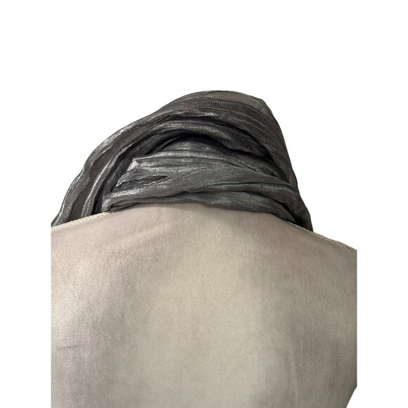 Silver Metallic Crinkle Scarf with Fringe | Sheer Glitter Shawl Wrap for Evening - Picture 2 of 5